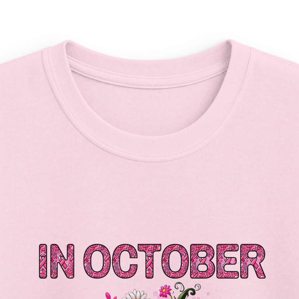 Kids Tee — "In October We Wear Pink" Breast Cancer Awareness Pumpkin Design