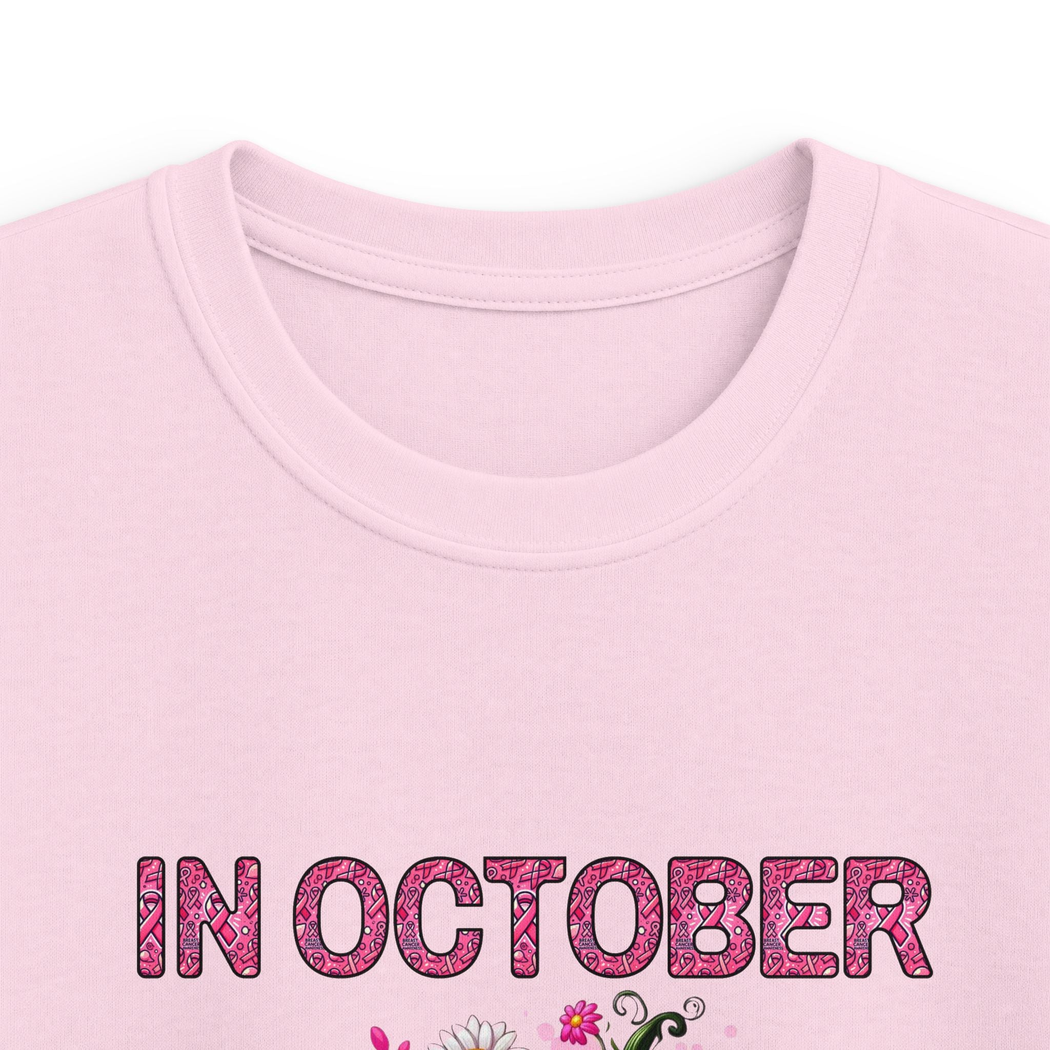 Kids Tee — "In October We Wear Pink" Breast Cancer Awareness Pumpkin Design